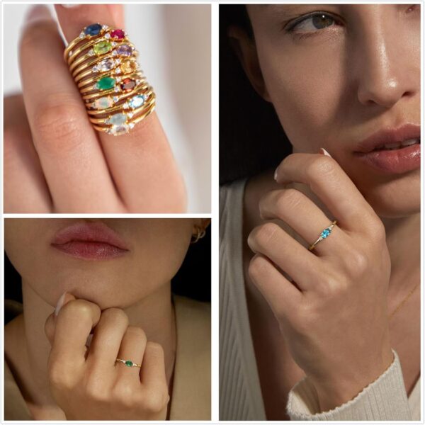 Gold Birthstone Rings for Women Mother Dainty Stackable Gold Rings Non Tarnish Thumb 14k Gold Plated CZ Emerald Green Gemstone Ring Jewelry Birthday Gift for Mom Daughter Band Size 6-11 - Image 4