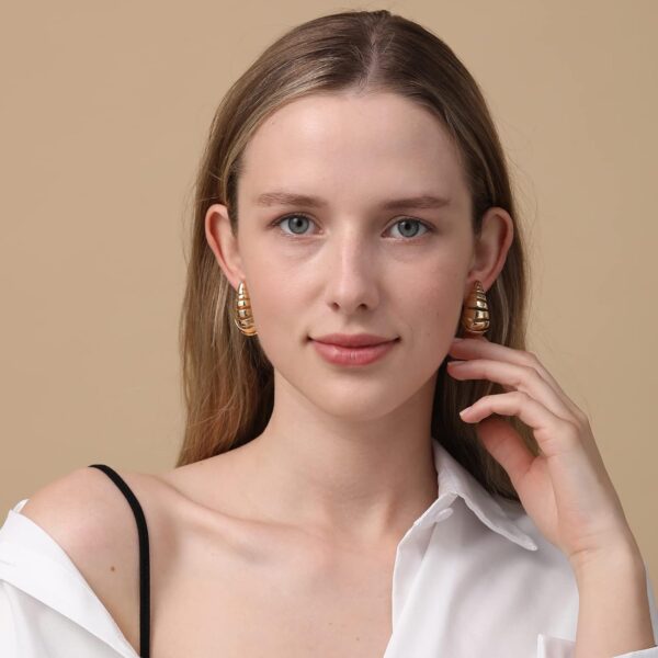 Apsvo Earring Dupes Chunky Gold Hoop Earrings for Women, Gold Plated Lightweight Drop Dangle Teardrop Waterdrop Earrings Trendy Fashion Jewelry Gifts - Image 2
