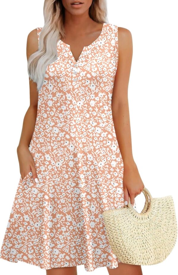 Dresses for Women Casual Summer Boho Beach Dress Loose V Neck Sleeveless Sundresses Swimsuit Coverup with Pockets