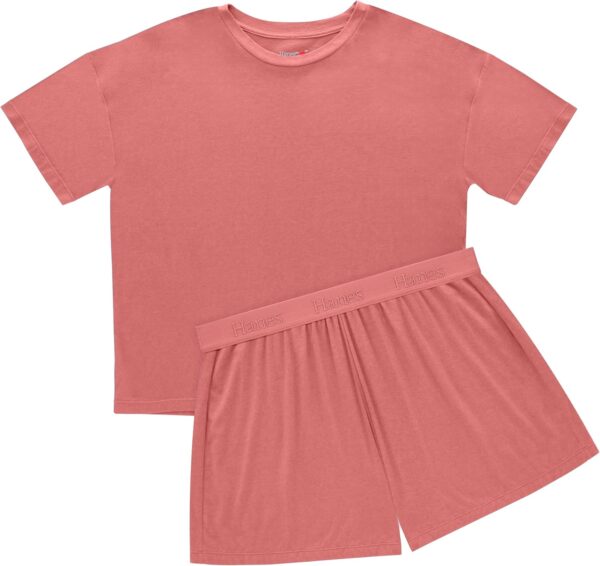 Hanes Women's Originals SuperSoft Comfywear 2 Piece Lounge Boxy T-Shirt & Sleep Shorts Loungewear Set - Image 3