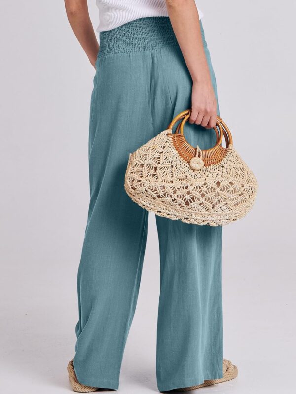 ANRABESS Women Linen Palazzo Pants Summer Boho Wide Leg High Waist Casual Lounge Pant 2025 Beach Travel Vacation Outfits - Image 4