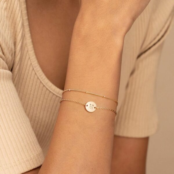 MONOZO Gold Initial Bracelets for Women Trendy - Dainty 18K Gold Plated Layered Beaded Letter Initial Bracelet Personalized Disc Monogram Bracelet Gold Bracelets for Women Jewelry Gifts Trendy Stuff - Image 5