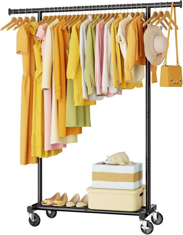 Clothes Rack for Hanging Clothes: Clothing Coat Garment Rolling Racks with Wheels Shelf Portable Closet Storage Organizer Wardrobe Strudy Metal Freestanding Laundry Room Bedroom Dress Shirt Jacket