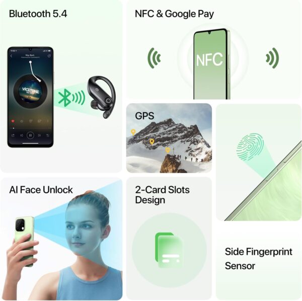 UMIDIGI G9C Android 14 Unlocked Cellphone,Octa-core 12GB +128GB Expand 1TB Unlocked Smartphone,6.75" HD+ 90Hz,5000mAh Battery,50MP Camera,GPS,BT 5.4,NFC,AI Face Unlock,Warranty,Green - Image 2