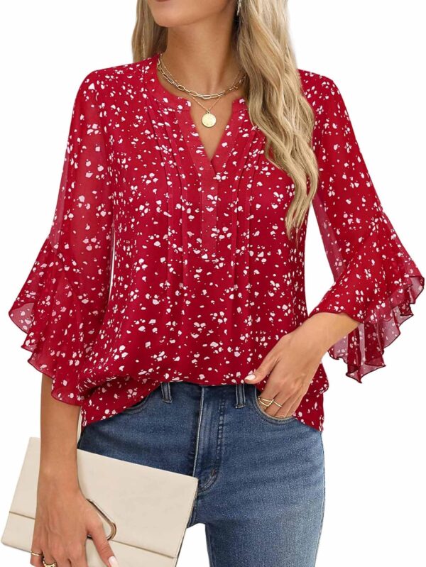 Timeson Women's 3/4 Sleeve Tops Dressy Casual Business Work Blouses Chiffon Office Shirts - Image 2