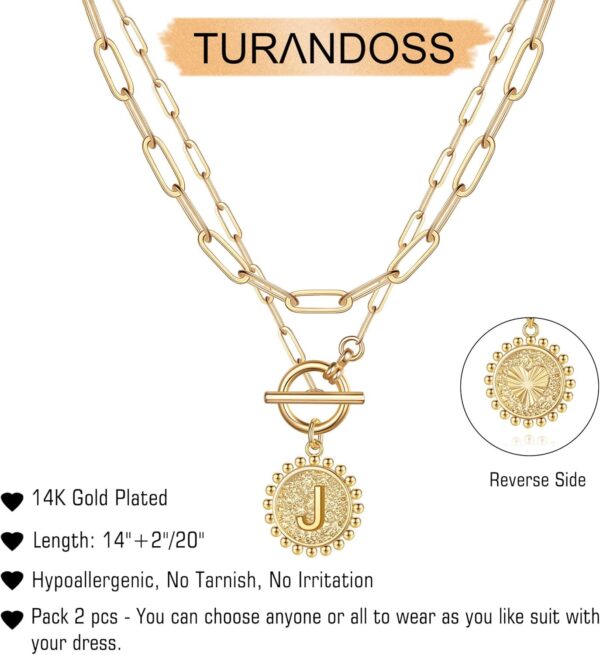 Gold Layered Initial Necklaces for Women, 14K Gold Plated Dainty Layering Paperclip Link Chain Necklace Personalized Toggle Clasp Coin Initial Pendant Layered Necklaces for Women Gold Jewelry - Image 5