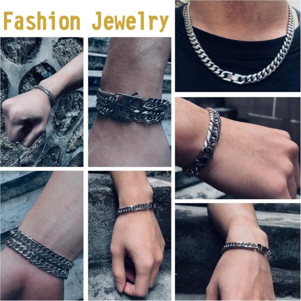 3PCS Cuban Link Bracelet Necklace, Sturdy 316L Stainless Steel Cuban Link Chain for Men Jewelry Set 8mm, 7/8/9 Inches - Image 2