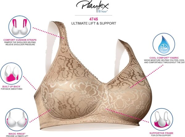 Playtex Women's Wireless Bra, 18-Hour Ultimate Lift Wireless Full-Coverage Bra, Single or 2-Pack - Image 5