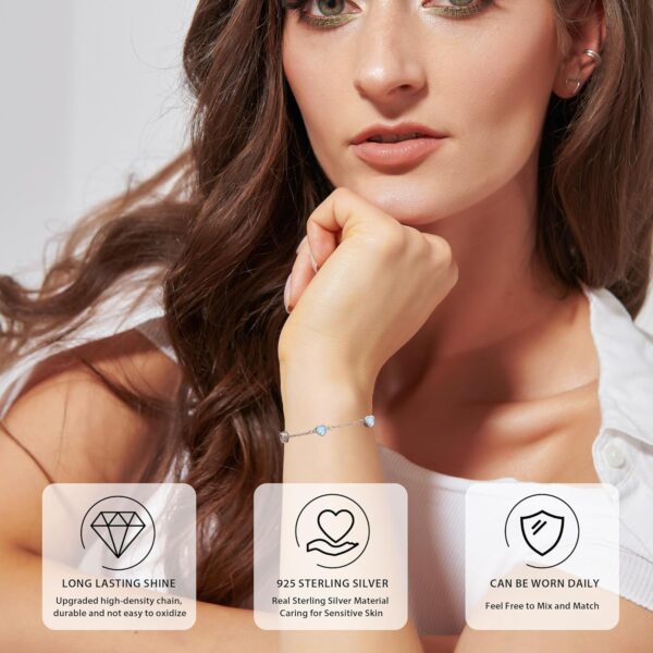 Birthstone Bracelets for women 925 Sterling Silver Diamond Heart Bracelet Link Birthstone Jewelry Gift for Women - Image 6
