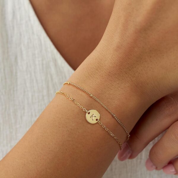 MONOZO Gold Initial Bracelets for Women Trendy - Dainty 18K Gold Plated Layered Beaded Letter Initial Bracelet Personalized Disc Monogram Bracelet Gold Bracelets for Women Jewelry Gifts Trendy Stuff - Image 3
