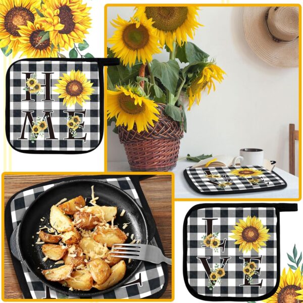 Bencailor 6 Pcs Kitchen Decor Pot Holders Oven Mitts 2 Dish Towels 2 Farmhouse Cooking Mittens Oven Glove 2 Potholder for Baking Cooking Grilling Supply Accessories(Yellow,Sunflower) - Image 6