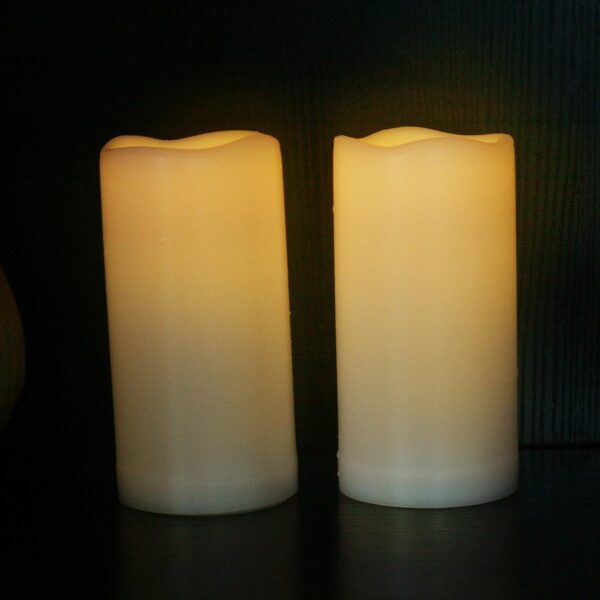 Outdoor Waterproof Flameless Candle with Timer - Flickering White Plastic Battery Operated LED Lantern Light Bright Resin Electric Pillar for Outside Patio Garden Party Wedding Deco 3”(D)x5”(H) - Image 4