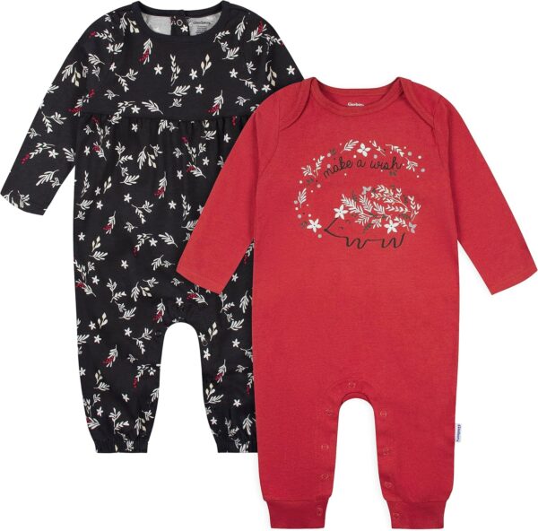 Gerber Baby Girls' 2-pack Long Sleeve Jumpsuit