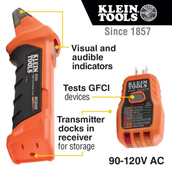 Klein Tools 80016 Circuit Breaker Finder Tool Kit with Accessories, 2-Piece Set, Includes Cat. No. ET310 and Cat. No. 69411 - Image 2