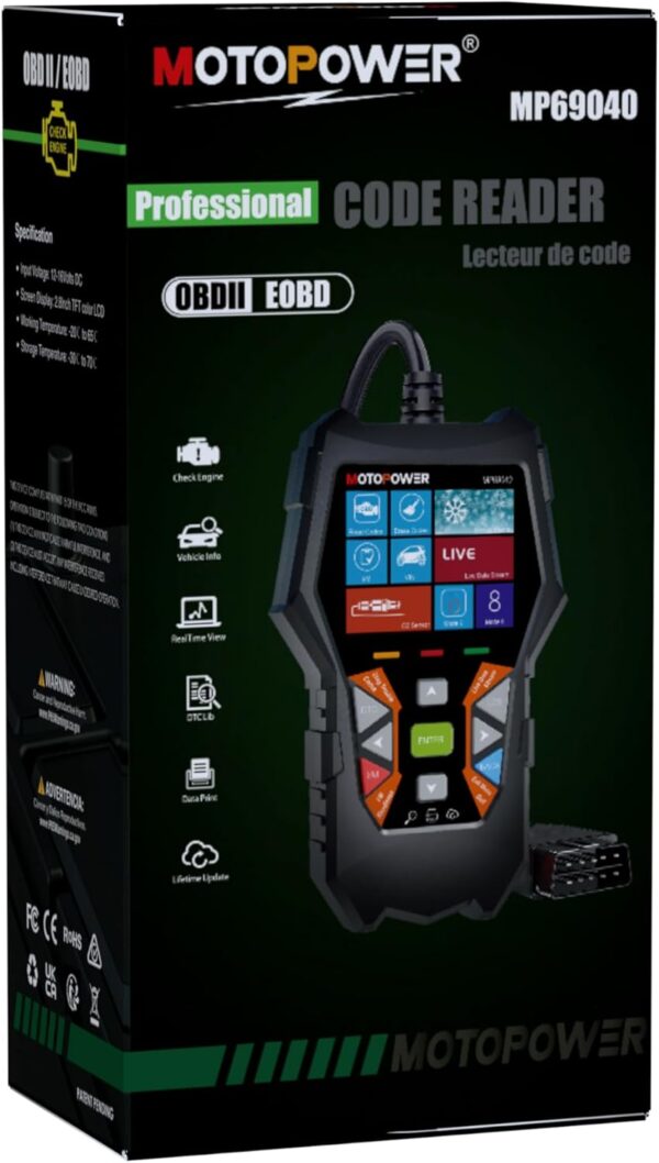 MOTOPOWER MP69040 Car OBD2 Scanner Check Engine Fault Code Reader Diagnostic Scan Tool, Black - Image 10