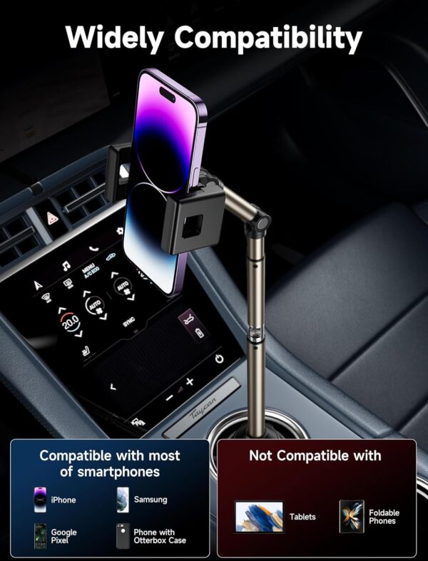 JSAUX Car Cup Holder Cellphone Mount, Metal Long-Arm Ultra Stable Phone Holder for Car Cupholders - Adjustable for iPhone 16 15 Pro Max 13 12 11, Samsung Galaxy S24 S23 Ultra, Google Pixel 9 Pro - Image 7