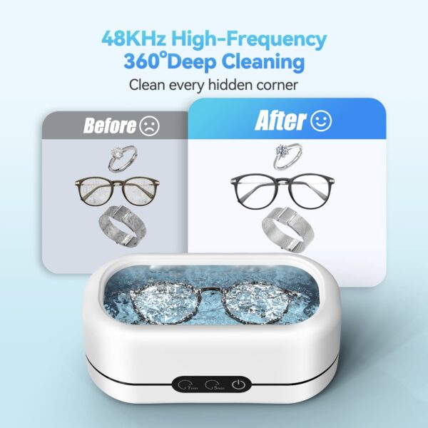 Ultrasonic Jewelry Cleaner, 48KHz Ultrasonic Cleaner Machine for Jewelry, Eyeglasses, Rings, Watch Strap, Dentures- Dual Cleaning Modes, 304 Stainless Steel Tank - Image 2