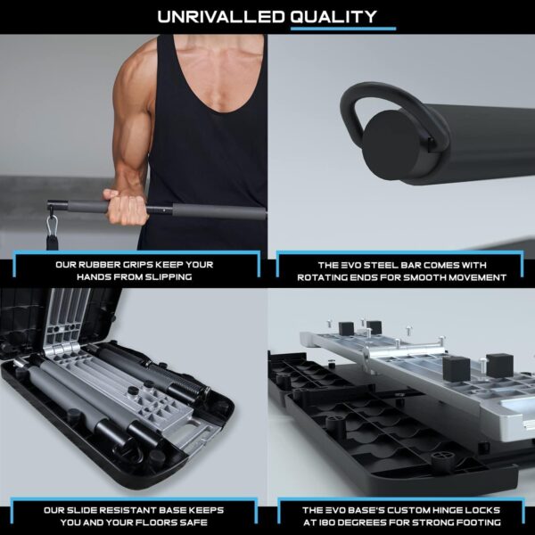 EVO Gym - Portable Home Gym Strength Training Equipment, at Home Gym | All in One Gym - Resistance Bands, Base Holds Gym Bar & Handles for Travel | Portable Gym & Home Exercise Equipment - Image 7