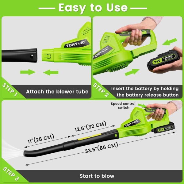 Electric Cordless Leaf Blower Battery-Powered – Lightweight Handheld Blower with 2 x 21V Rechargeable Batteries & Charger for Lawn, Yard, Patio, and Garden Care - Image 6