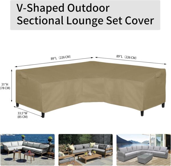 Easy-Going Patio V-Shaped Sectional Sofa Cover, Waterproof Outdoor Sectional Cover,Heavy Duty Garden Furniture Cover with Air Vent 89" L (on Each Side) x 33.5" D x 31" H, Camel - Image 6