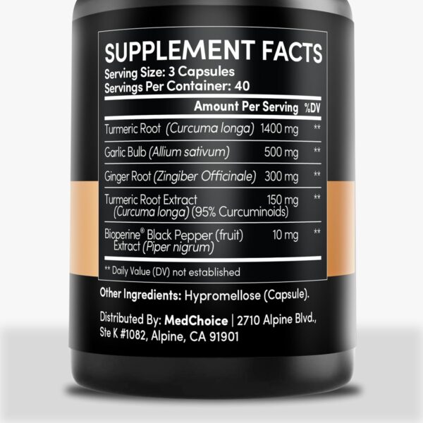 4-in-1 Turmeric and Garlic Supplements with Bioperine 2360 mg Turmeric Ginger Root Capsules with Garlic for Joint, Digestion & Immune Support (120 ct) - Image 5