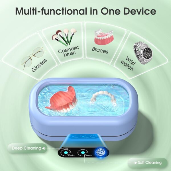 Professional Ultrasonic Jewelry Cleaner with Digital Timer,50KHz Ultrasonic Cleaner Machine with 304 Stainless Steel for Jewelry,Eyeglasses, Rings, Coin, Watch Strap, Dentures, Hygiene Items (Blue) - Image 3