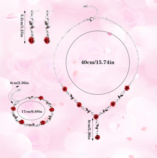 Red Rose Jewelry Set Exquisite Rose Flower Pendant Necklace, Bracelet Dangle Earrings Jewelry Sets for Women Wedding - Image 2