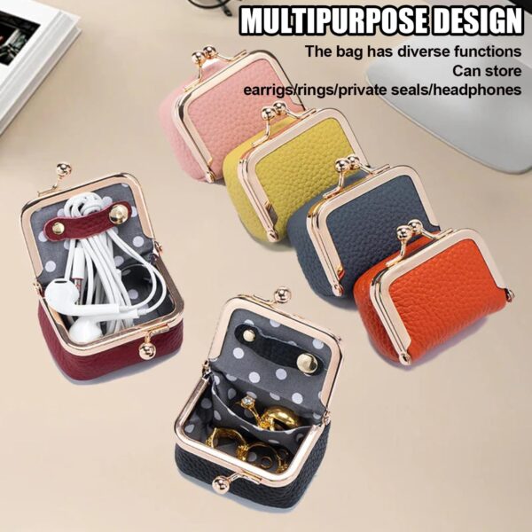 Genuine Leather Mini Jewelry Box,Mini Jewelry Organizer for Women,Portable Vintage-inspired Genuine Leather Coin Purse Jewelry Case with Kiss Lock,Mini Travel Jewelry Case Organizer (Blue) - Image 3