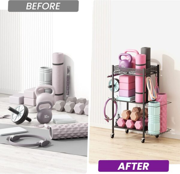 Yoga Mat Storage Rack, Home Gym Storage Rack Yoga Mat Holder, VOPEAK Workout Storage for Yoga Mat, Foam Roller, Gym Organizer Gym Equipment Storage for Home Exercise and Fitness Gear - Image 6