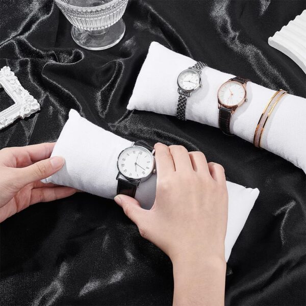 PH PandHall 4 Pack Long Watch Display Pillow White Bracelet Pillow Burlap Watch Pillows Jewelry Display Cushion for Small Business Sales Home Bracelet Watch Display Storage, 8.6x3.2x1.9 inch - Image 3