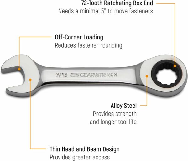 GEARWRENCH 14 Pc. 12 Point Stubby Ratcheting SAE/Metric Combination Wrench Set - 85206 - Image 3
