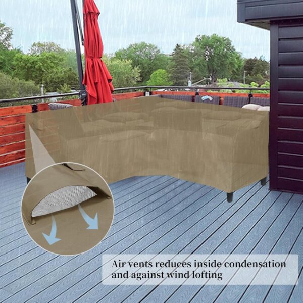 Easy-Going Patio V-Shaped Sectional Sofa Cover, Waterproof Outdoor Sectional Cover,Heavy Duty Garden Furniture Cover with Air Vent 89" L (on Each Side) x 33.5" D x 31" H, Camel - Image 4