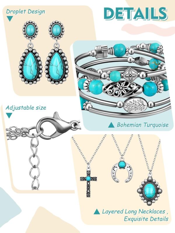 Inbagi 3 Pcs Western Jewelry for Women Bohemian Set, Boho Pendant Long Choker, Faux Leather Layered Bracelet, Dangle Earrings - Image 4
