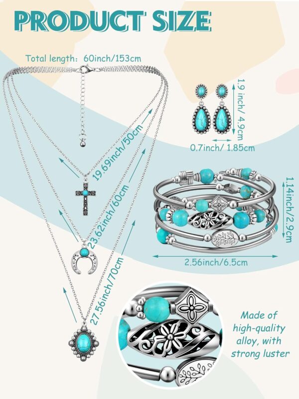 Inbagi 3 Pcs Western Jewelry for Women Bohemian Set, Boho Pendant Long Choker, Faux Leather Layered Bracelet, Dangle Earrings - Image 3