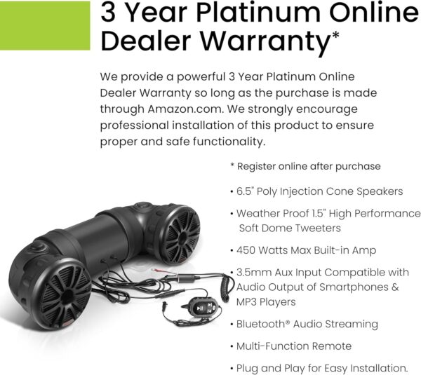BOSS Audio Systems ATV25B ATV UTV Sound System - 6.5 Inch Speakers, 1.5 Inch Tweeters, Full Range, IPX5 Weatherproof, Bluetooth Remote, Built-in Amplifier, Golf Cart Compatible - Image 4