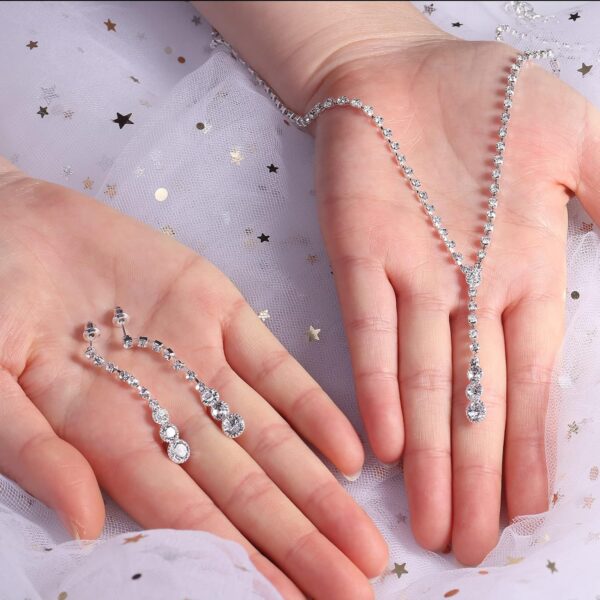 THUNARAZ Sparkled Jewelry Set for Women Silver Rhinestone Necklace Teardrop Dangle Earrings Bracelet for Bride Bridesmaid Crystal Bridal Prom Costume Jewelry Accessories for Wedding Party - Image 6