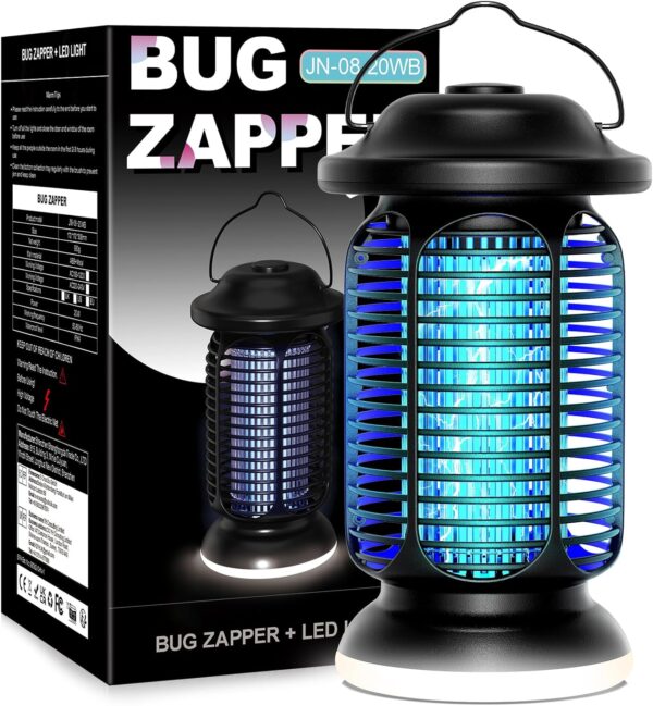 Bug Zapper Outdoor Indoor, Electric Fly Zapper with 2W LED Light, 18W Power & 4000V High-Voltage, Coverage Area of ​​1/2-1 Acre, Waterproof Mosquito Trap Control for Patio Backyard Garden