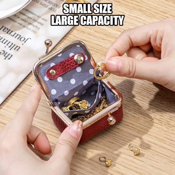 Genuine Leather Mini Jewelry Box,Mini Jewelry Organizer for Women,Portable Vintage-inspired Genuine Leather Coin Purse Jewelry Case with Kiss Lock,Mini Travel Jewelry Case Organizer (Blue) - Image 4