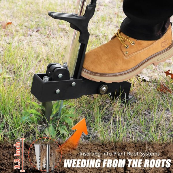 Weed Puller Tool, Gardening Stand-Up Weeder Puller with Ergonomic 39.3" Long Handle and 4 High-Strength Stainless Steel Claws, Easily Remove Weeds Without Bending, Pulling, or Kneeling - Image 2