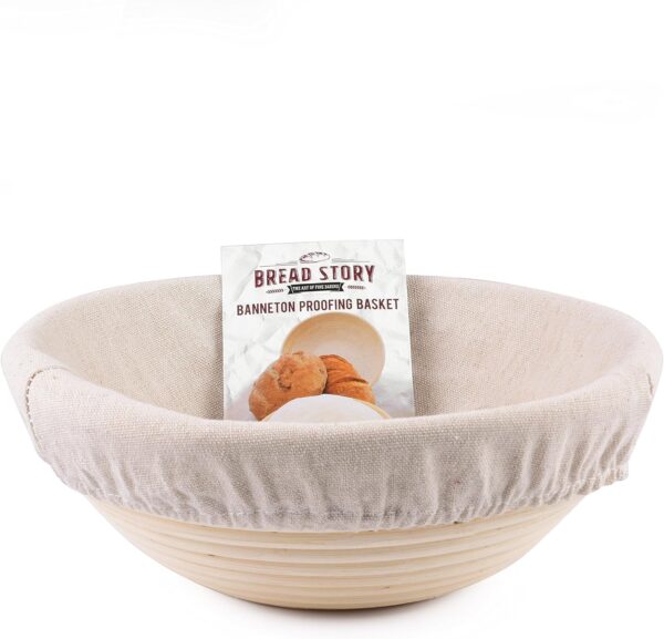(22 cm) Round Banneton Proofing Basket Set - Brotform Handmade Unbleached Natural Cane For Homemade Crusty Fresh, Easy to Bake Bread With Professional Marks Rising Dough Bread Kit With Washable Liner