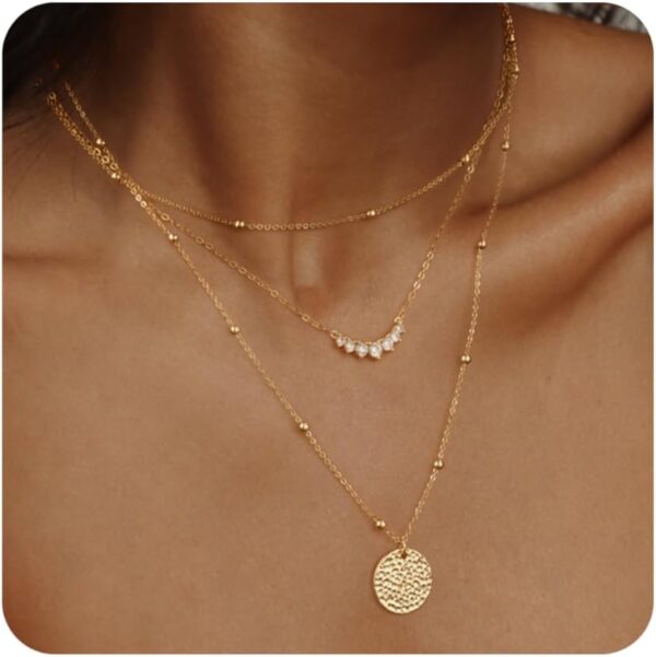 Layered Gold Silver Necklaces for Women, Stackable Stack 14K Real Gold Plated Silver Chain Necklace Diamond Circle CZ Layering Pendant Necklaces Trendy Gold Jewelry Set Gifts