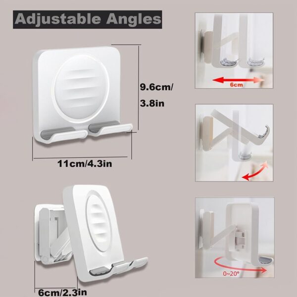 Shower Phone Holder, Wall Mount Cellphone Stand with 3pcs Adhesive Pads, Adjustable & Portable Mirror Smartphone Wall Holder, Desktop Phone Mount Stand for Bathroom Bedroom Kitchen or Dorm - Image 3