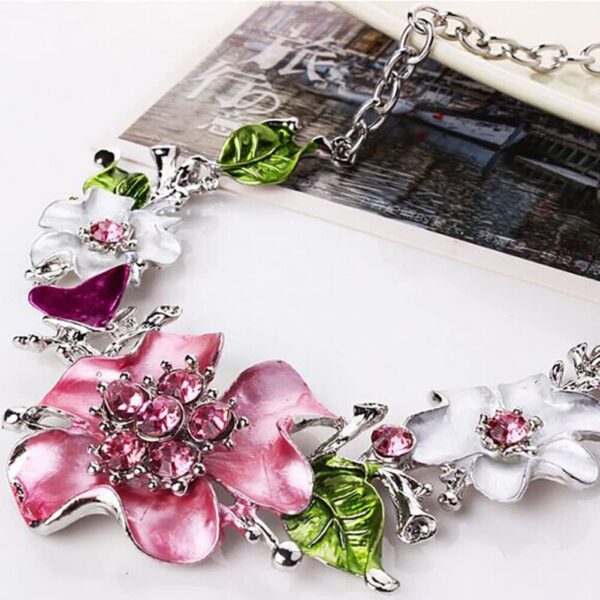 Women Multicolor Flower Rhinestone Inlaid Pendant Necklace Earrings Jewelry Set Stylish Durable and clever - Image 4