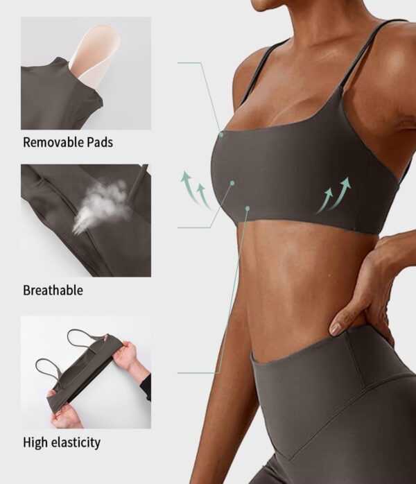 Comper Women's Sports Bras Wirefree Racerback Workout Bras Sexy Thin Straps Yoga Sport Bras with Removable Pads - Image 5