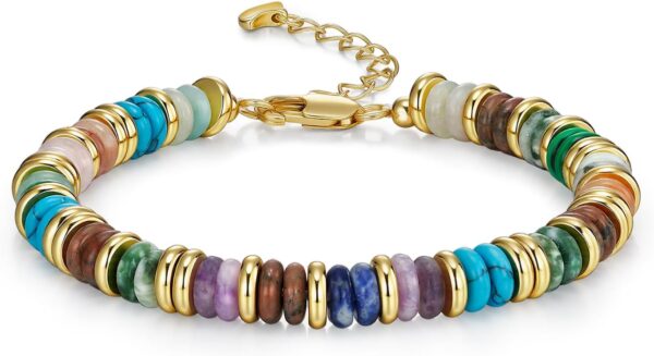 Colorful Gold Rainbow Bracelets for Women, Stack Bangle Beaded Stone Jewelry Accessories Set for Woman, Trendy Fashion Jewelry Gifts