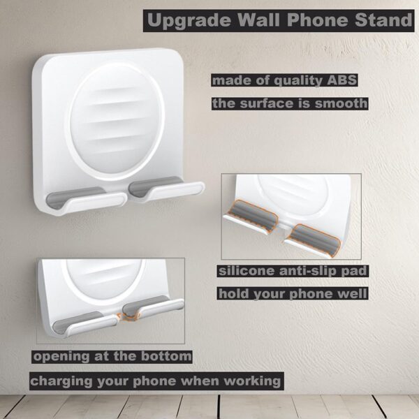 Shower Phone Holder, Wall Mount Cellphone Stand with 3pcs Adhesive Pads, Adjustable & Portable Mirror Smartphone Wall Holder, Desktop Phone Mount Stand for Bathroom Bedroom Kitchen or Dorm - Image 4