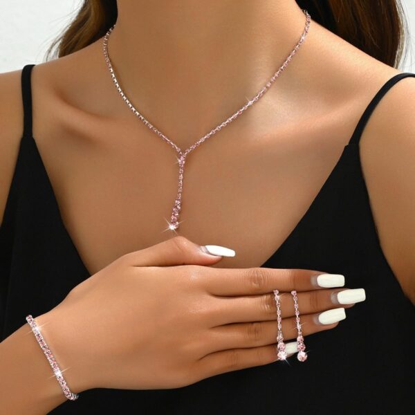 Silver Prom Jewelry Set for Women Rhinestone Necklace Dangle Earrings Bracelet Clutch Purse Silver Accessories Bride Bridesmaid Crystal Bridal Jewelry for Wedding Engagement Party Prom Accessories - Image 4