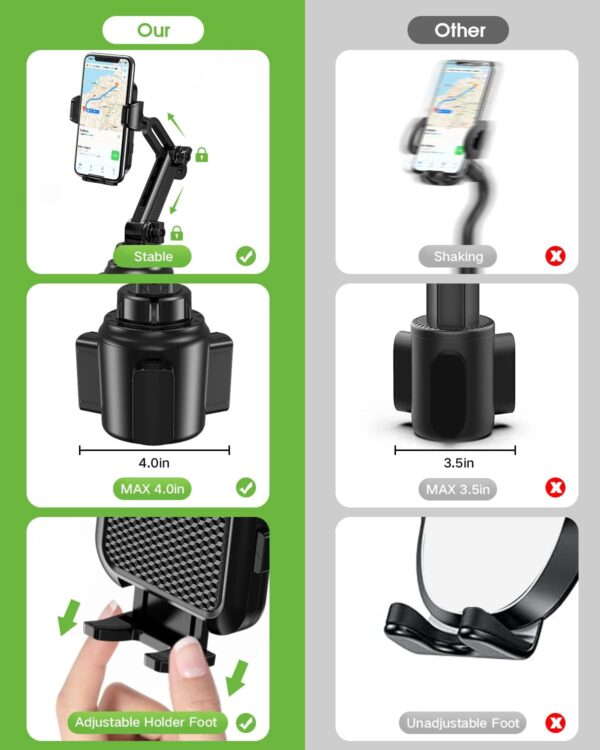 2025 Upgraded Cup Phone Holder for Car, Universal No Shaking Cup Holder Phone Mount with Expandable Base for Car Truck, Adjustable Holders,Compatible with iPhone Samsung All Phones: 2 Pack - Image 2