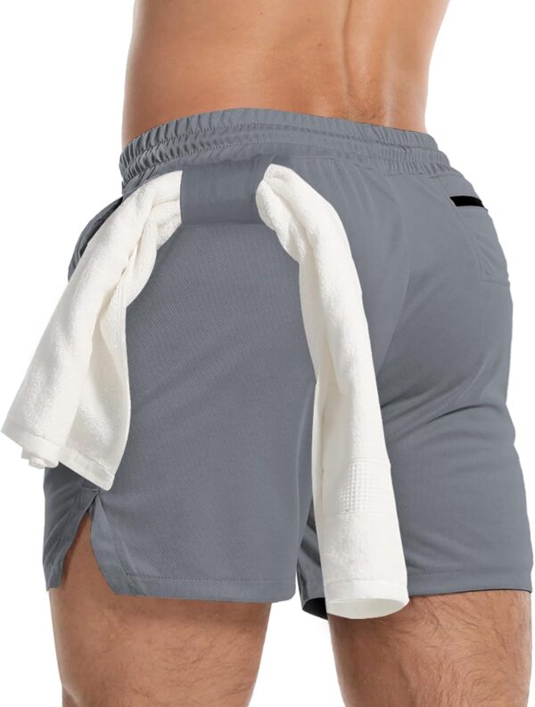 Aolesy Men's Gym Workout Shorts 5" Lightweight Bodybuilding Athletic Shorts Running Training with Zip Pockets & Towel Loop - Image 2