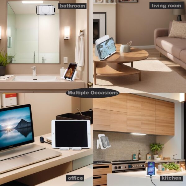 Shower Phone Holder, Wall Mount Cellphone Stand with 3pcs Adhesive Pads, Adjustable & Portable Mirror Smartphone Wall Holder, Desktop Phone Mount Stand for Bathroom Bedroom Kitchen or Dorm - Image 7